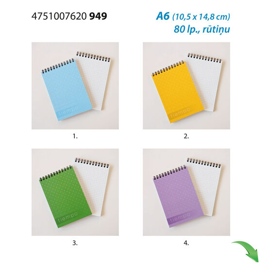 A6 bloknots ar spirāli augšā un KRĀSAINO vāku