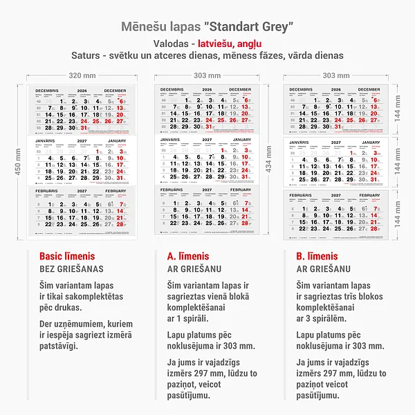"Standart Grey" mēnešu lapas